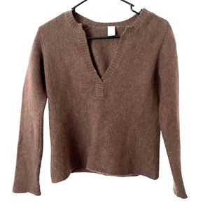 Kinross Cashmere Split V Neck‎ Sweater Mushroom Brown